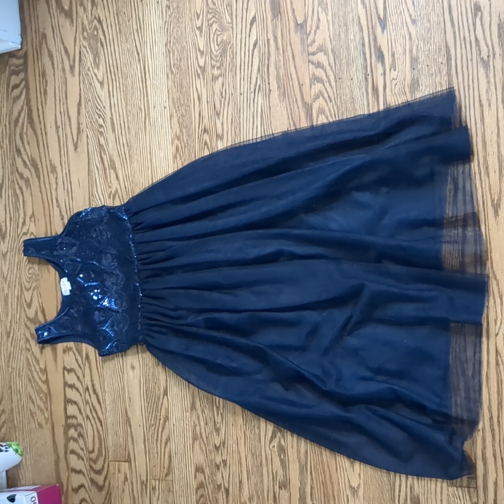 Blue sequined dress with mesh skirt